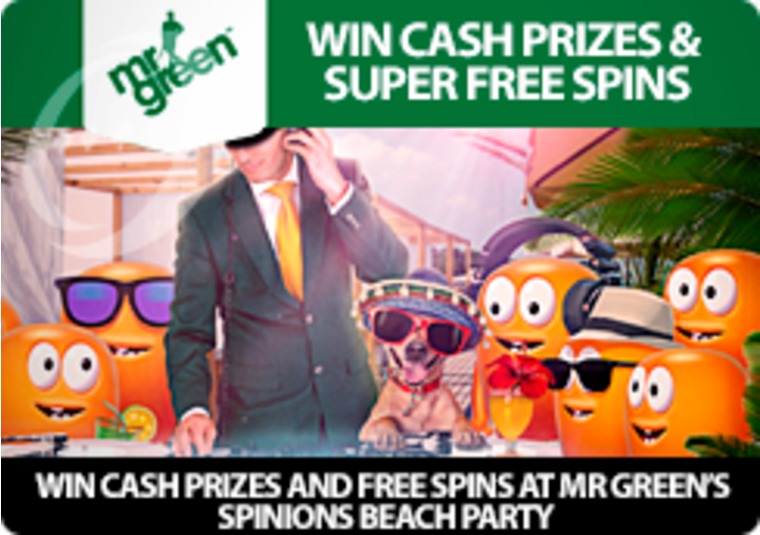 Win cash prizes and free spins at Mr Green's Spinions Beach Party