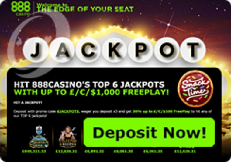 Free Play Up For Grabs at 888 Casino's Top Jackpots