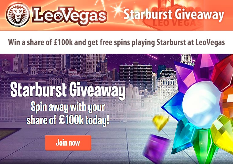 Win a share of 100k and get free spins playing Starburst at LeoVegas